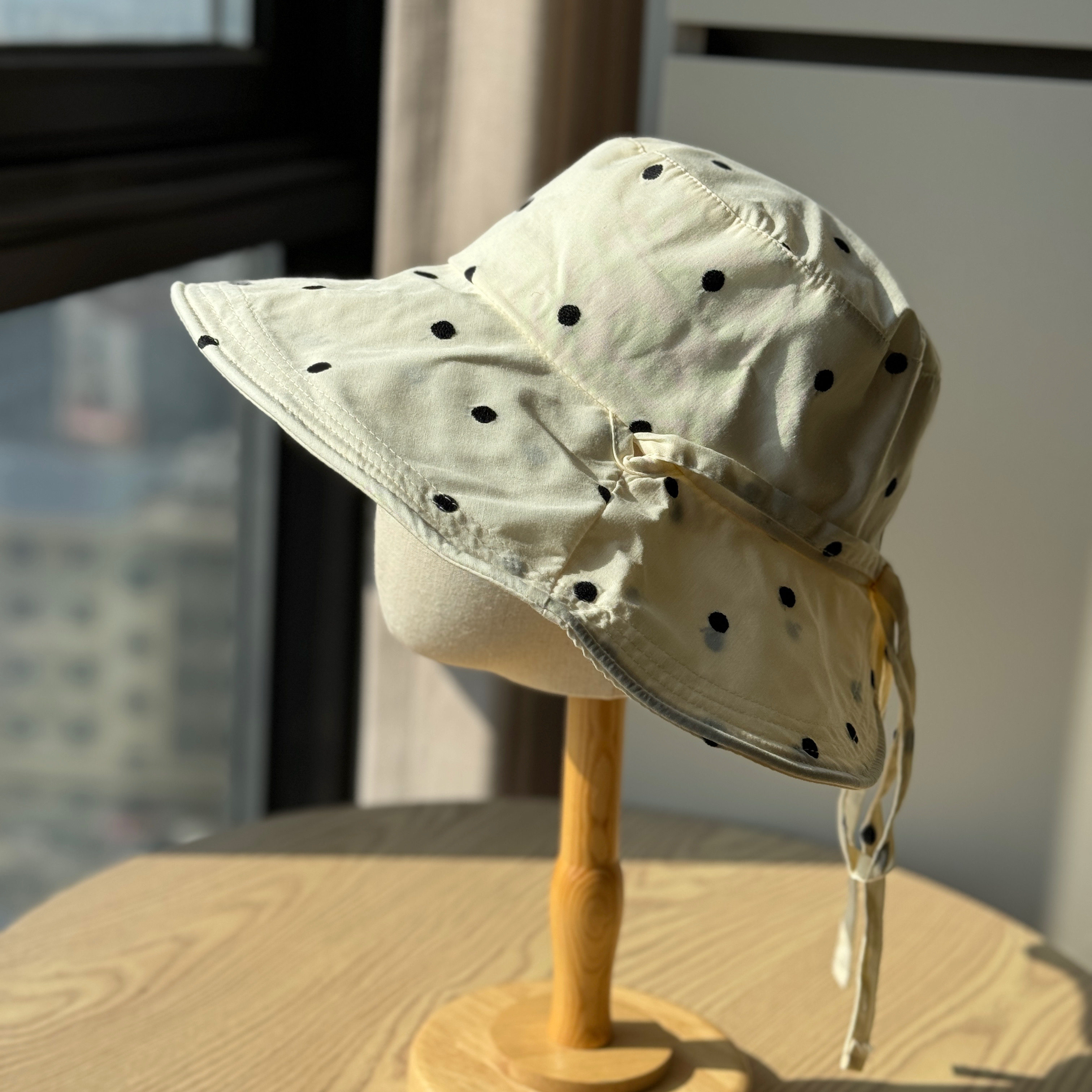 春夏薄款纯棉波点蝴蝶结防晒女帽