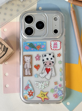 叉烧欢乐店 原创iPhone双层imd透明亮面点点猫适用于苹果17 iPhone17Pro手机壳17Promax/16Pro 16Promax