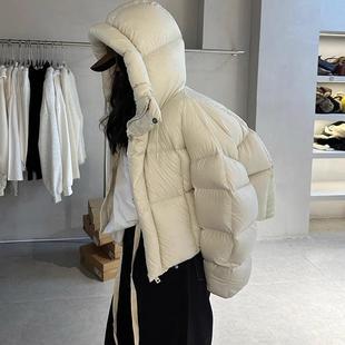 2024新款hello家雾感超轻连帽加厚小个子美拉德泡芙羽绒服女短款