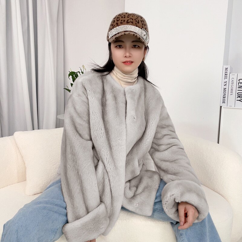 2024秋冬新款丹麦进口天鹅绒水貂毛小母貂貂皮女士裘皮皮草外套07