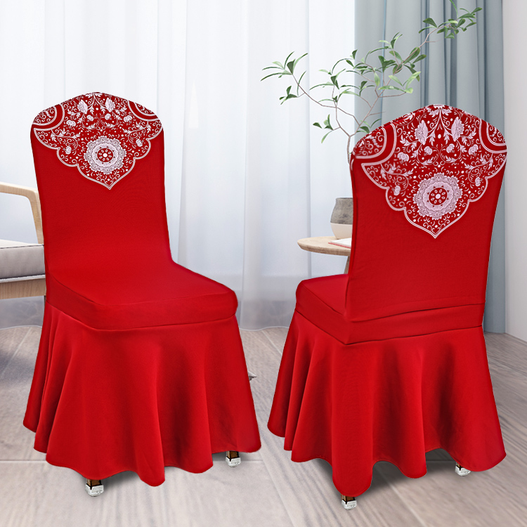 婚宴结婚椅套酒店饭店印花中式婚礼婚庆椅子套餐厅空气层连体红椅