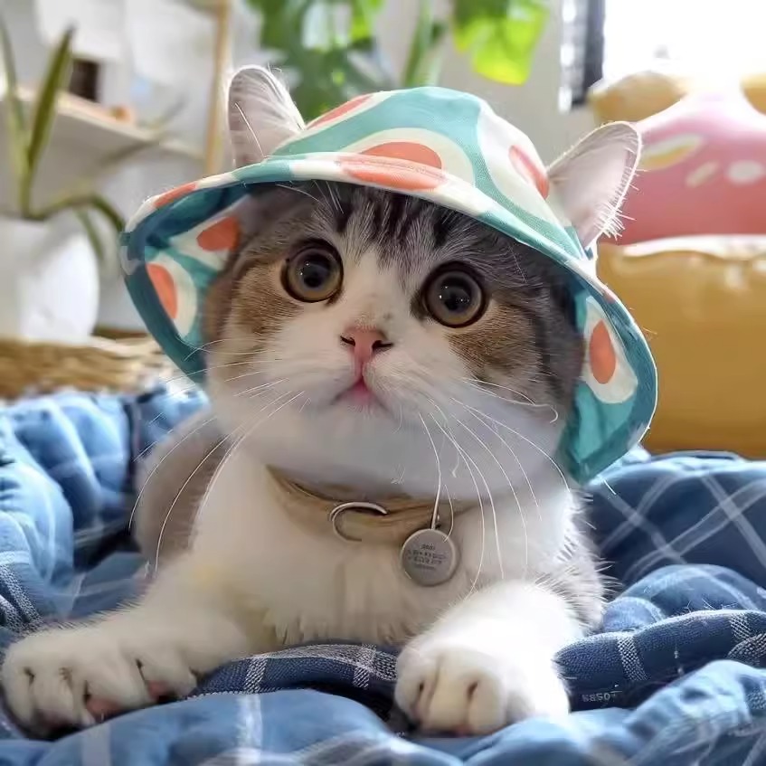 可爱露耳朵猫咪帽子夏季宠物