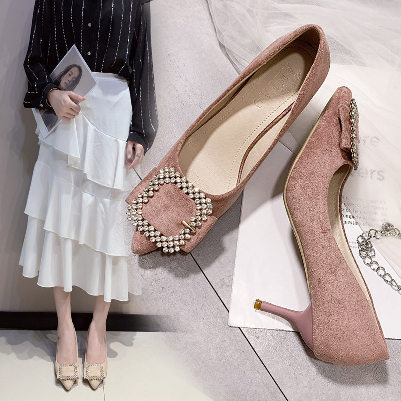 水钻高跟鞋女尖头方扣新款五公分结婚酒红细跟新娘鞋敬酒红色婚鞋在类目 女鞋, 低帮鞋中 - 来自Buy2taobao.com提供专业的淘宝代购服务