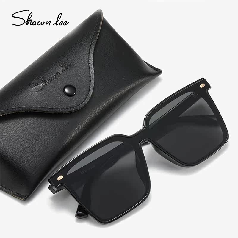 Shawnlee一体平面墨镜男女潮牌黑方框太阳镜防晒防紫外线开车爬山
