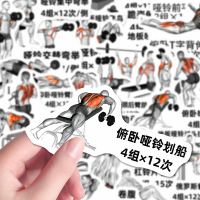 128张健身训练计划贴纸肌肉拉伸锻炼练习diy笔记本iPad贴画防水