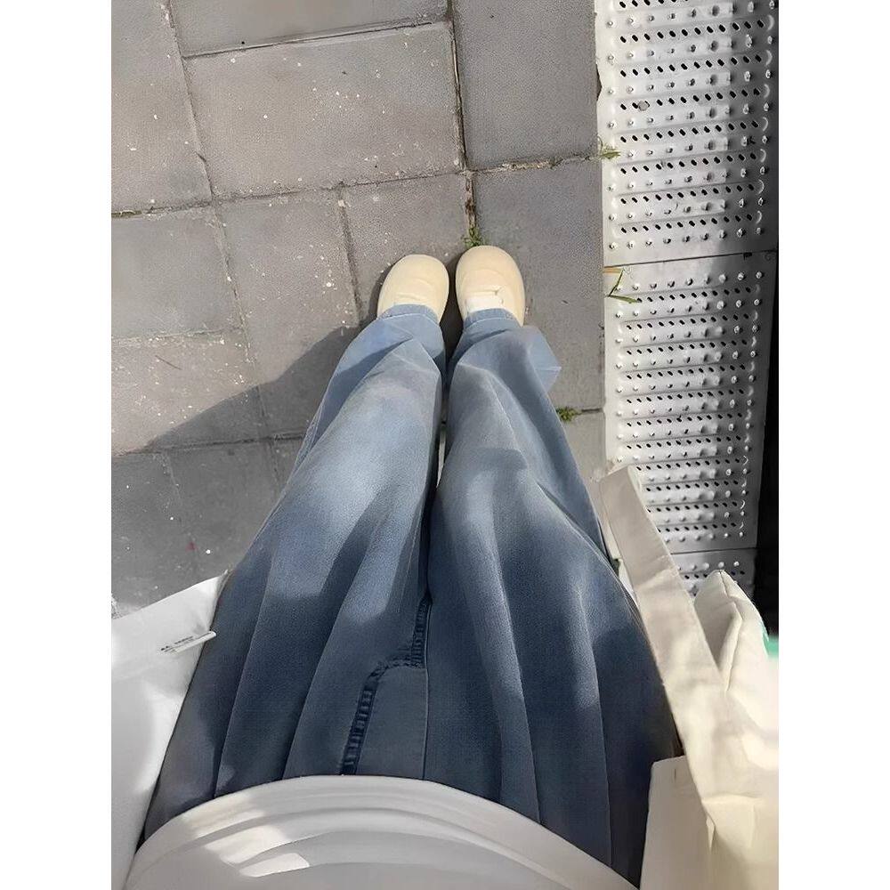 天丝牛仔裤子女夏薄款2026新款直筒宽松小个子高腰垂感慵懒阔腿裤