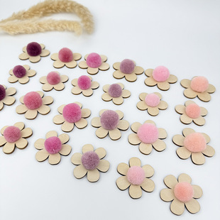 ins风毛球木花墙贴 立体彩色毛球木片花墙贴 儿童房墙面装饰