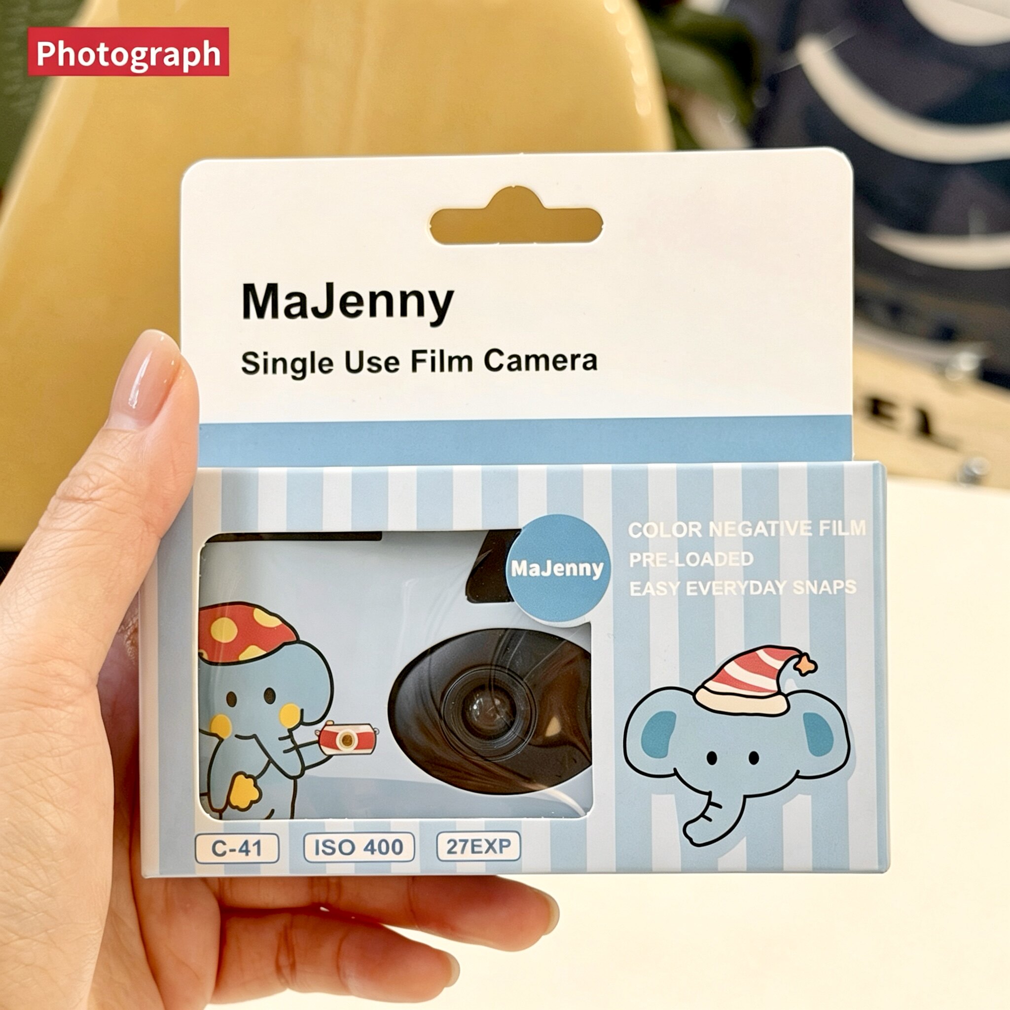 Photograph小象一次性胶片相机带闪光灯柯达胶卷400彩色C41冲洗