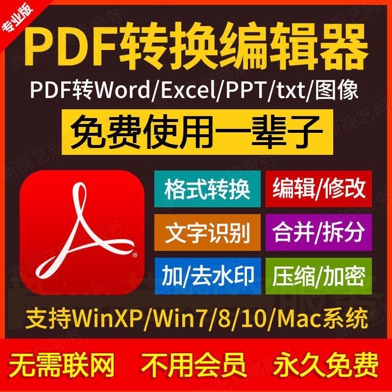 pc PDF编辑器转换Word/ppt/excel图片jpg软件修改拆分合并去水印