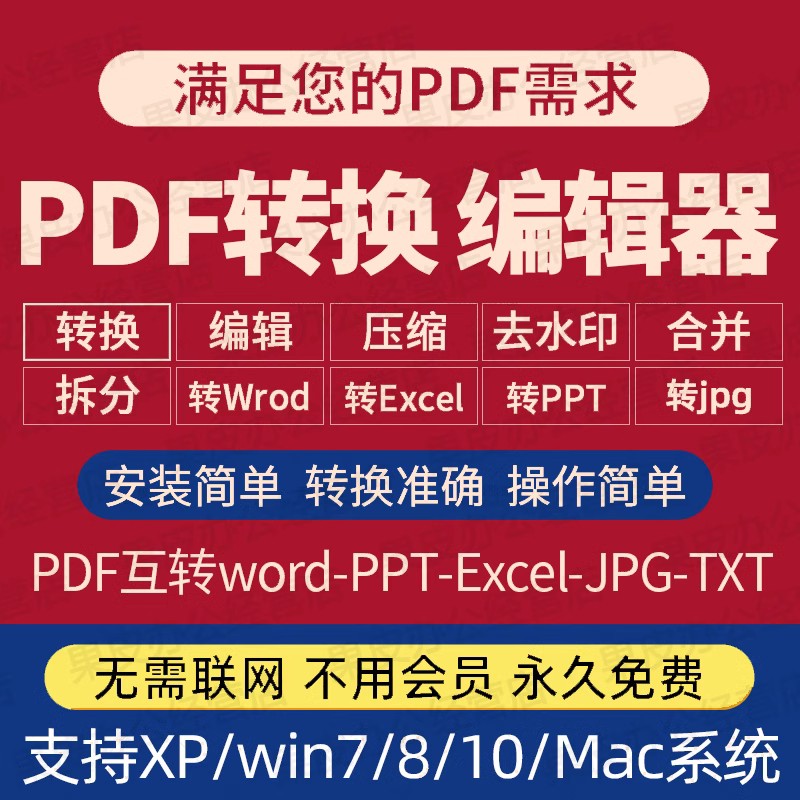 pc PDF编辑器转换Word/ppt/excel图片jpg软件修改拆分合并去水印