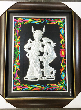 贵州苗族银饰画框吹芦笙少数民族工艺特色壁画西江千户苗寨特产