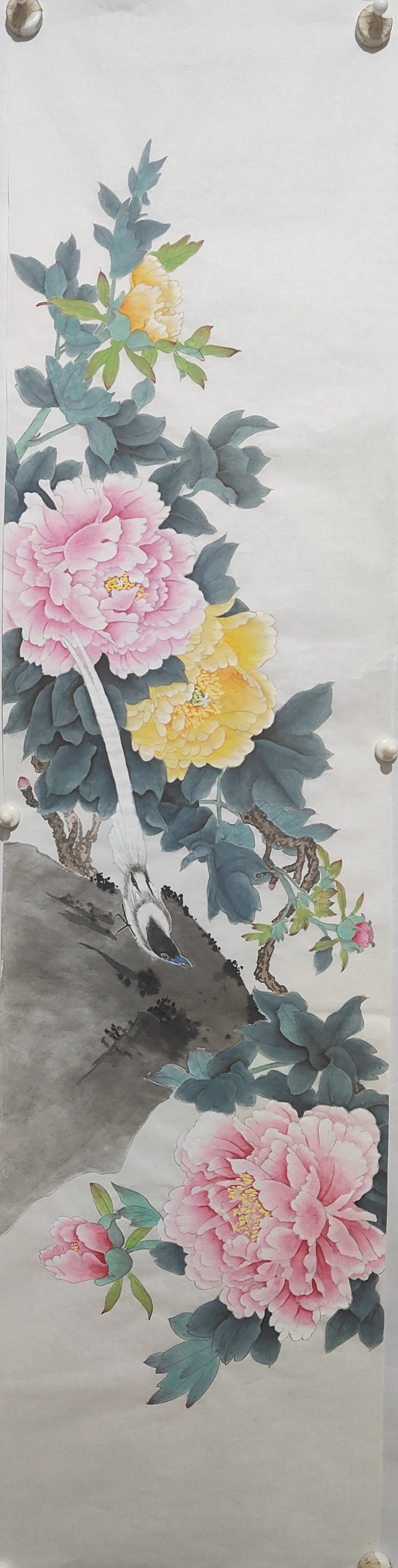 国画工笔花鸟画手绘牡丹富贵客厅装饰送礼四条屏尺寸33*132一条价