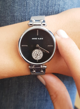 代购正品 Anne Klein AK/3001BKSV 女表时尚小众简约钢带镶钻手表