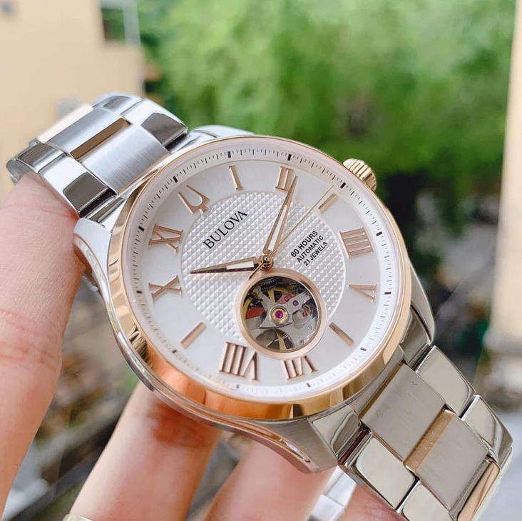 美国代购正品bulova宝路华手表玫瑰金镂空钢带自动机械男表98a213