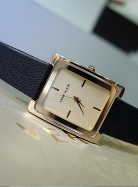 美国代购正品AK AnneKlein黑金款皮带简约AK2706CHBK方形女士手表