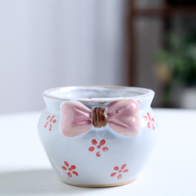 蝴蝶花可爱陶瓷多肉花盆特价清仓手绘彩绘桌面装饰透气