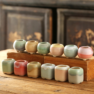 很小的控型拇指盆手指简约创意彩绘手绘小花盆透气单头可爱