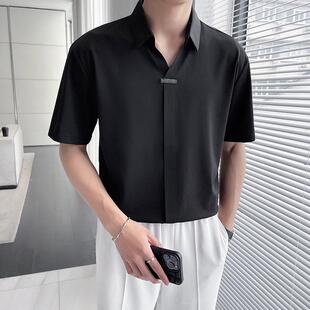 冰丝无痕V领短袖男T恤潮流帅气夏季青年商务休闲高弹力半袖POLO衫