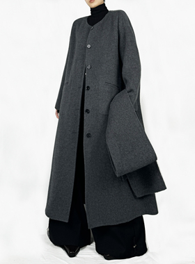 解余 JIEYU 冬季松弛感圆领围巾长款大衣