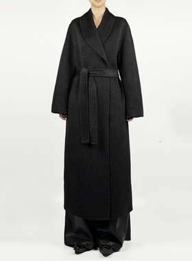 解余 JIEYU 青果领长款系带羊毛大衣