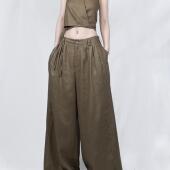 多褶直筒裤 解余 两件套女 时尚 简约交叉领背心 JIEYU 2025新款