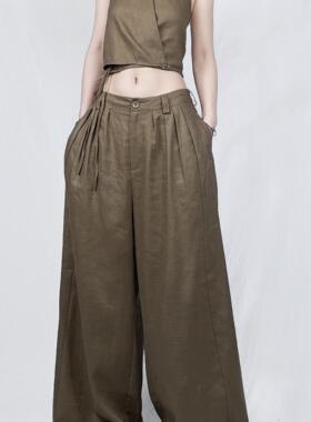 解余 JIEYU 2025新款时尚简约交叉领背心+多褶直筒裤两件套女