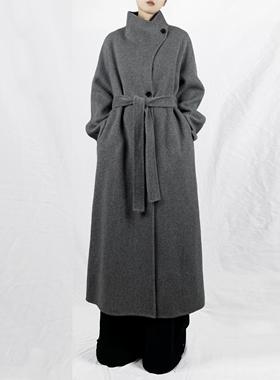 解余JIEYU 高领系带双面羊毛长款外套