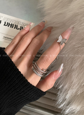 高级感蝴蝶指甲戒一体链开口戒指