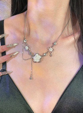 夏季超仙白色花朵流苏项链高级感