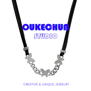 OUKECHUN满钻蝴蝶项链小众轻奢y2k辣妹个性 颈链锁骨链女脖子饰品