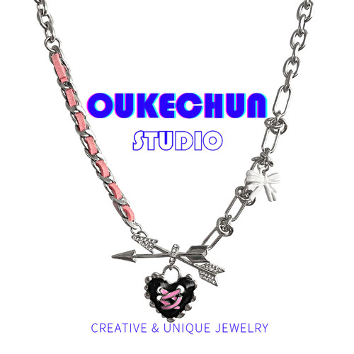 小众设计甜酷黑色爱心箭头项链女