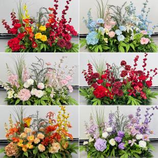 新款婚庆地排花仿真花婚礼现场布置装饰花森系橱窗美陈交车花艺