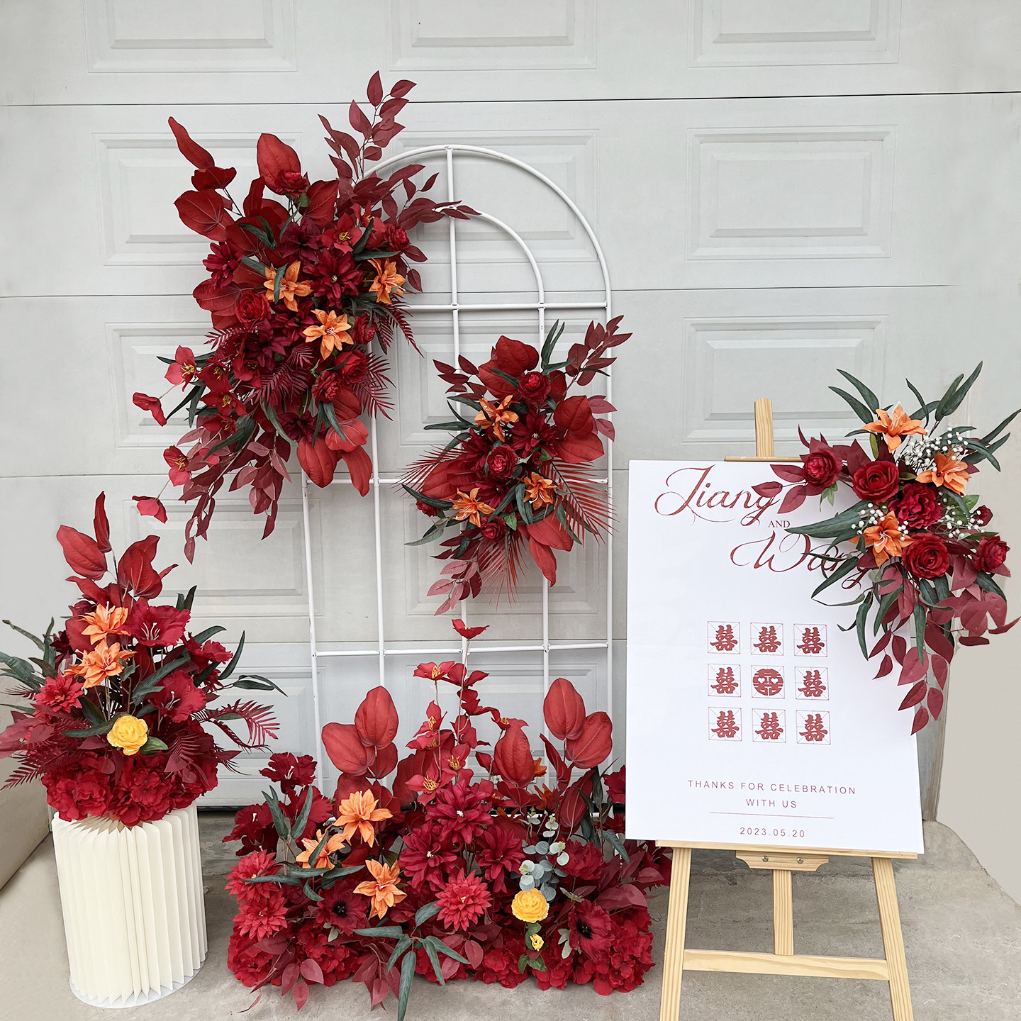 婚庆仿真花订婚假花婚礼布置红色地排花舞台kt版迎宾牌区装饰挂花