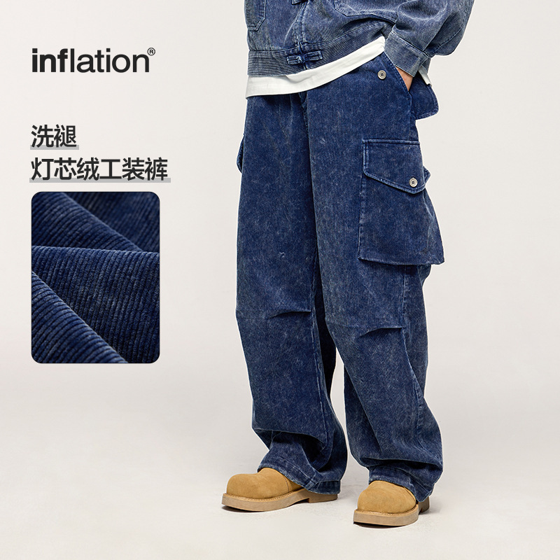 INF男装|洗褪灯芯绒工装裤2024秋冬新品重工水洗多口袋休闲裤男