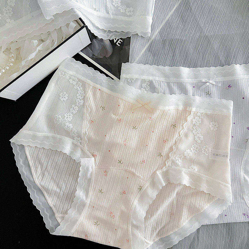10A抗菌火辣蕾丝纯棉提花女内裤