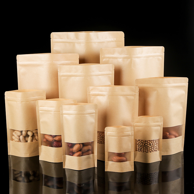 哑光磨砂牛皮纸袋开窗自立自封休闲食品袋密封防水防潮茶叶包装袋