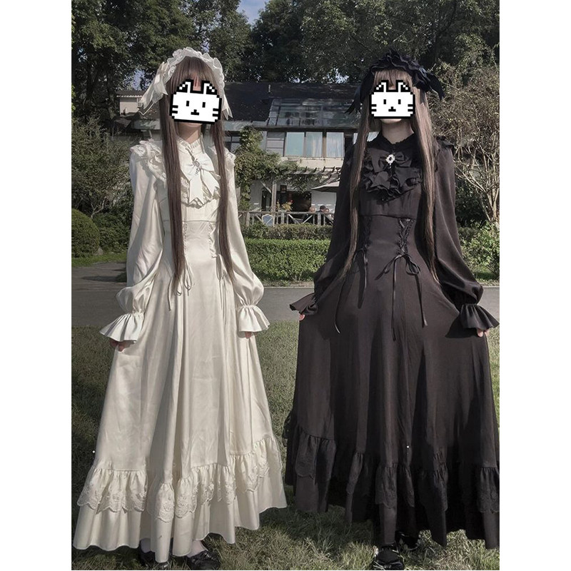 朦胧月光 温柔重工长袖法式秋季新款设计气质长裙收腰蕾丝连衣裙