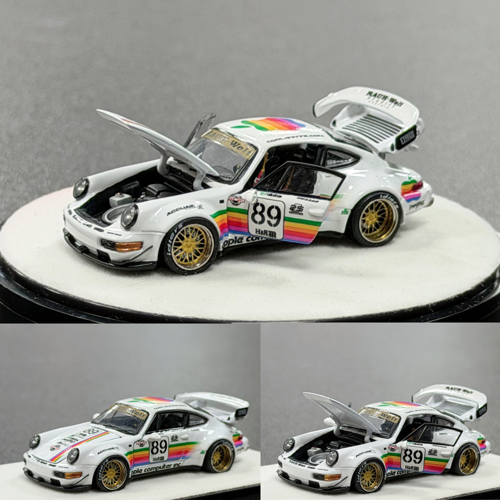 PGM 1:64 保时捷 RWB964 白苹果 合金仿真汽车模型图片