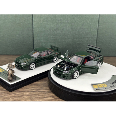 PGM 1:64 尼桑 GTR R34 Z-TUNE 英国绿 合金全开仿真汽车模型