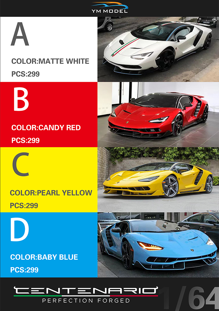 YM MODEL 1:64 兰博基尼 Centenario LP770-4 树脂仿真汽车模型