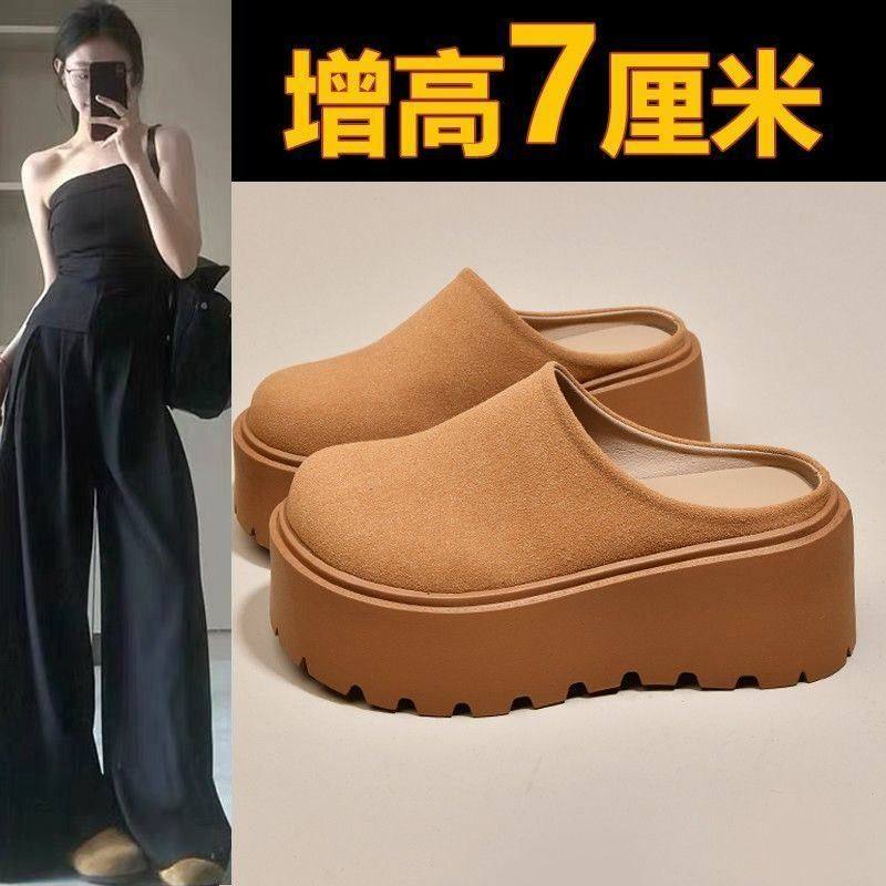 爆款一脚蹬勃肯包头半拖鞋女外穿2025春秋新款厚底高颜值半托单鞋