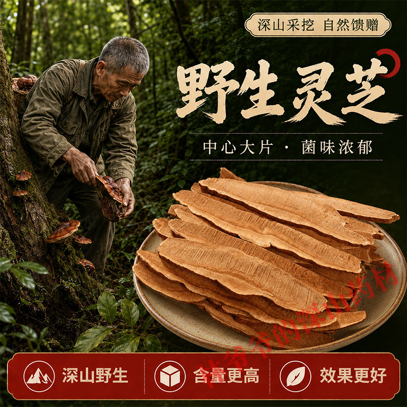 深山野生灵芝500g正品中药材高含量灵芝切片赤灵芝林芝灵芝粉泡茶
