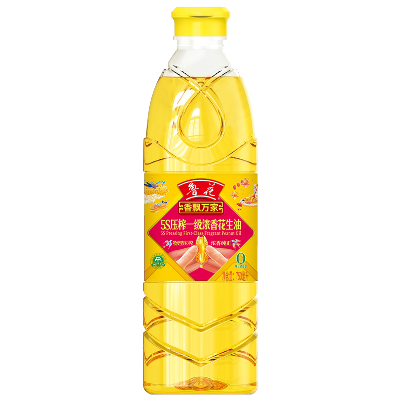 鲁花香飘万家5s压榨一级浓香花生油750ml食用油粮油