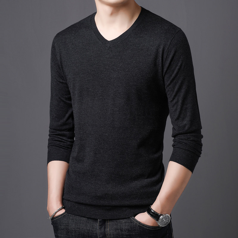 SFT9260男士长袖T恤2023秋季新款简约商务休闲羊毛修身体恤P52，男装针织衫/毛衣，电商B360
