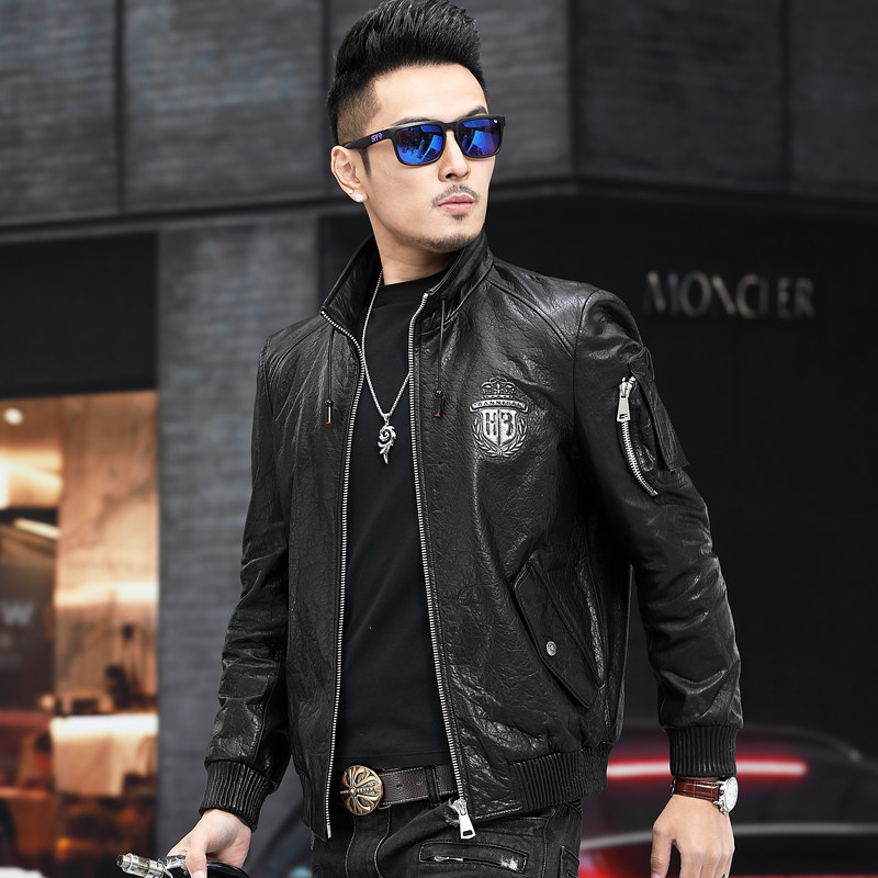 Z2003男士真皮绵羊皮皮衣外套修身翻领机车皮衣男P850图片