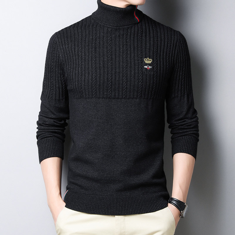 C-H012限秋冬男士高领毛衣针织衫打底衫修身套头纯色，男装针织衫/毛衣，电商B360