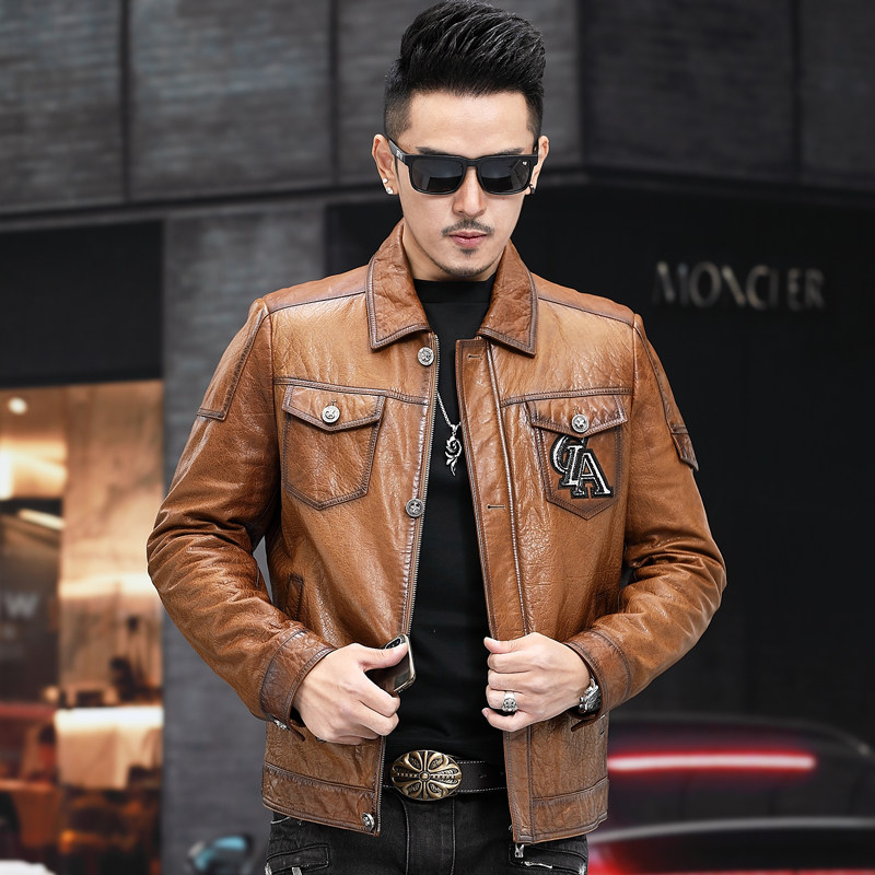 Z2005男士皮衣夹克外套机车短款修身绵羊皮帅气真皮皮衣男P850，男装皮衣，电商B360