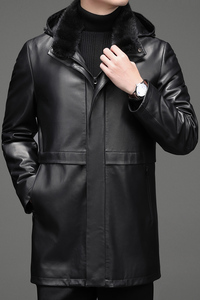 DLSN9807男士2021秋冬皮草绵羊皮真皮皮衣男连帽皮克服风衣图片