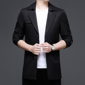 DN102男士2021年秋季新款长袖外套休闲翻领青年中长款风衣图片