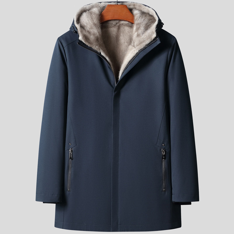 WW2021冬季男士派克服大真水貂整貂内胆连帽皮草中长款貂皮，男装皮衣，电商B360